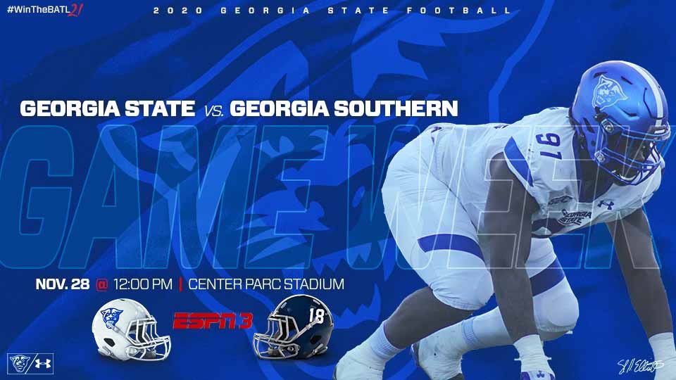 𝗚𝗔𝗠𝗘 𝗪𝗘𝗘𝗞 | #StateNotSouthern

🆚 <a href="/GSAthletics_FB/">Georgia Southern Football</a> 
🗓 Saturday 11.28
🕞 12 PM
📍 <a href="/CenterParcATL/">Center Parc Credit Union Stadium</a> 
📺 ESPN3
🎙WRAS-FM 88.5

#GSUnited⁠ ⁠| #WinTheBATL21