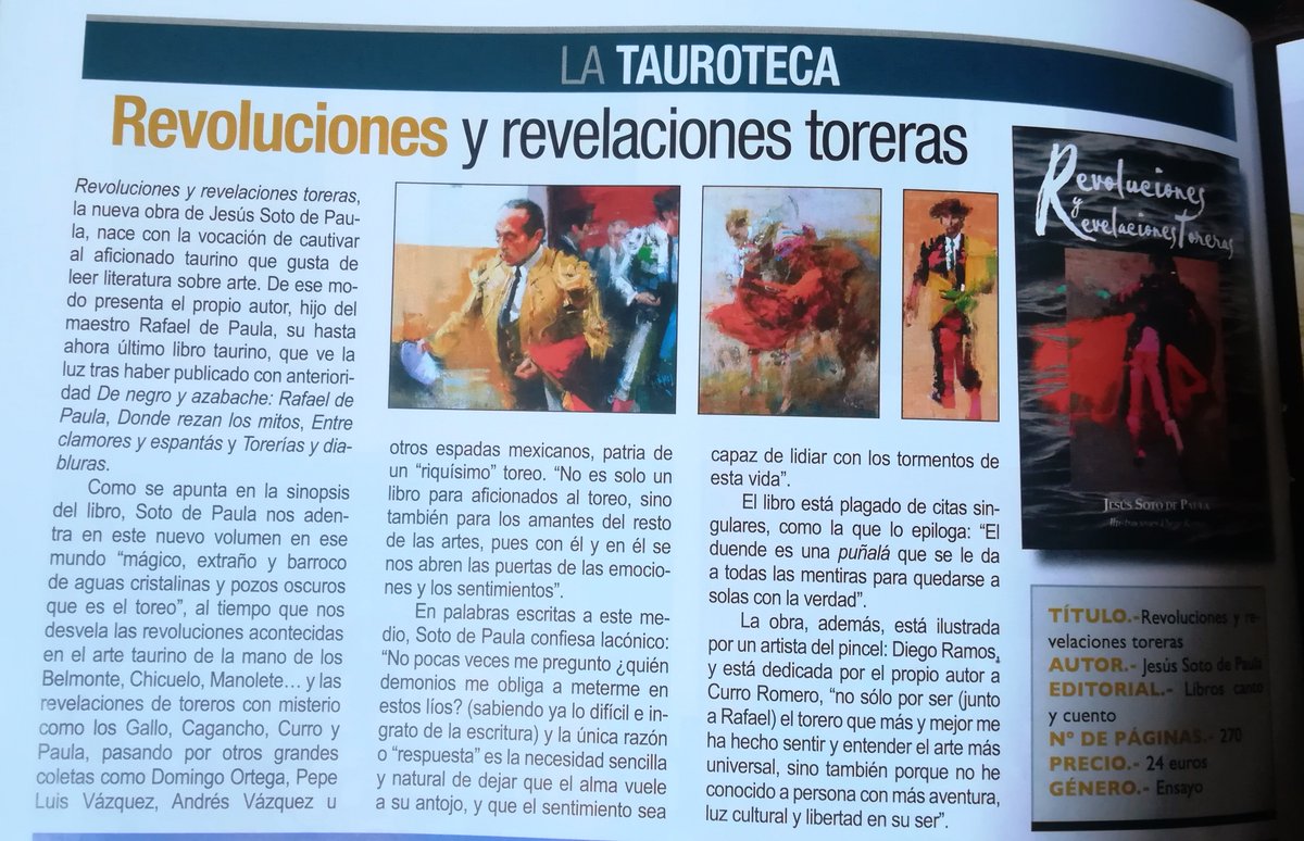 Recordamos que desde hoy lunes hasta el viernes  27 Nov es el "Viernes Negro y Azabache", por lo que podrás hacerte con "Revoluciones y Revelaciones Toreras" a 17 euros + gastos de envío. Aquí, la reseña que "Aplausos" dedicó al libro de Soto de Paula.