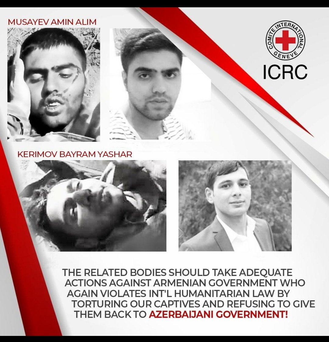 M11ns1's tweet photo. @amnesty @hrw @UNHumanRights #UN @OSCE @ICRC help us return all #Azerbaijan/i soldiers detained as hostages by #Armenia. @FRANCE24 @guardian @washingtonpost @CNN @BBCWorld @nytimes @FoxNews @Independent @Reuters @Telegraph @TIME 
#bringbackAmin
#bringbackBayram https://t.co/uiPYpDRM0F