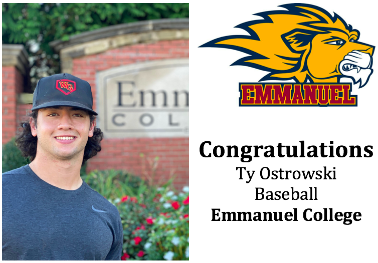 Congratulations to Ty Ostrowski (‘21) for signing his commitment to Emmanuel College to  play baseball for the Lions.  ❤️💛 <a href="/TyOstrowski/">Ty Ostrowski</a>