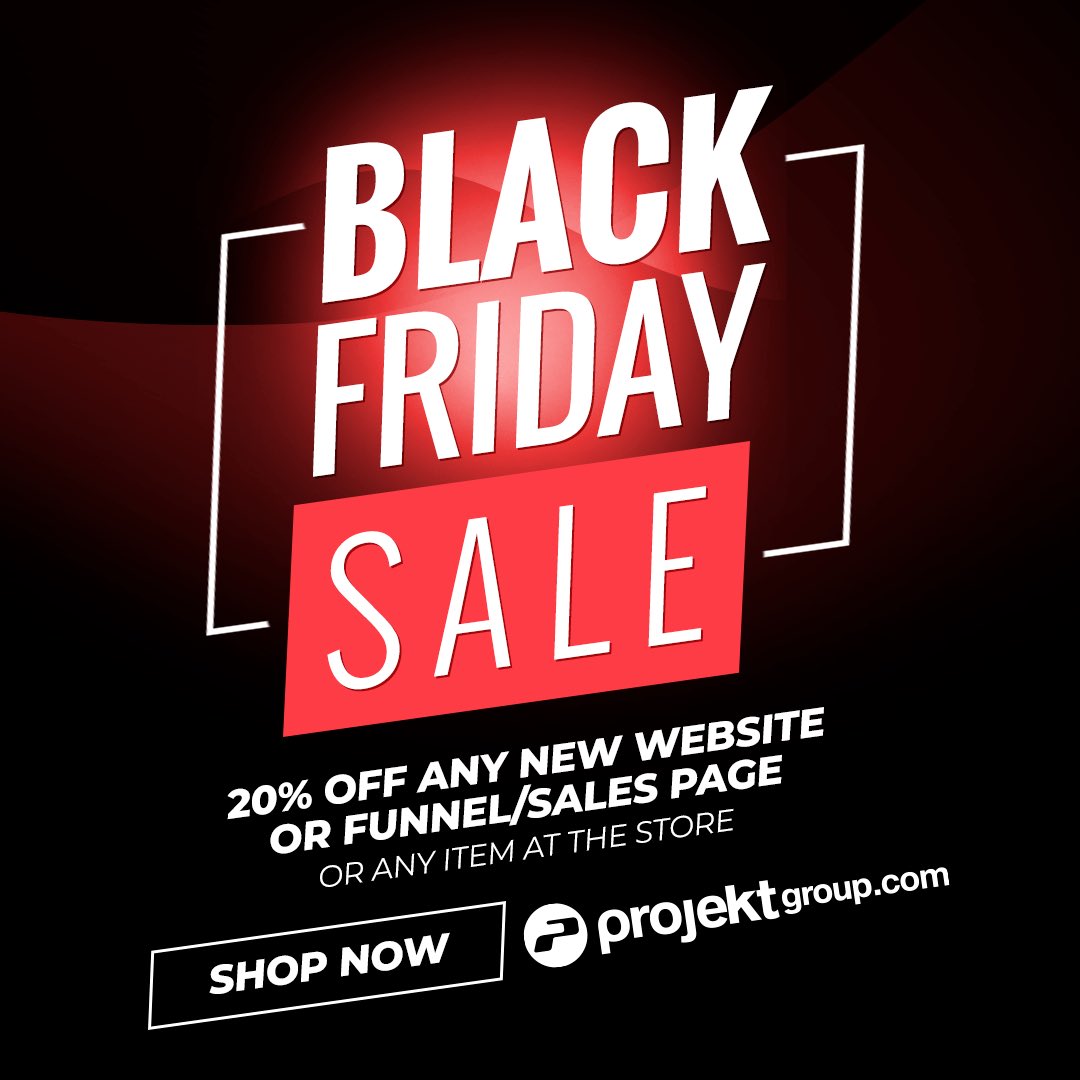 💥BLACK FRIDAY MEGA SALE!💥
20% OFF ANY New Website.
OR any New Funnel/Sales page.
OR ANY item at our online store

*Until November 27 at Midnight

Shop or contact us NOW!

#projektgroup #blackfriday #smallbusiness