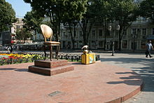 The Twelve Chairs monument in Odessa – Deribassovskaya street (Ukraine)