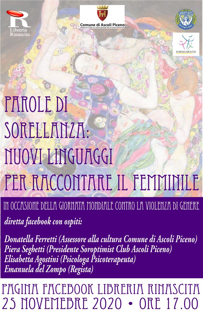 SoroptimistAp's tweet photo. Parole di sorellanza: nuovi linguaggi per raccontare il femminile.
#savethedate 25.11.2020 ore 17
diretta Facebook dalla pagina della libreria Rinascita @SIItalia con @allunae35 e @DonaFerre https://t.co/ZE9pWKlmAa