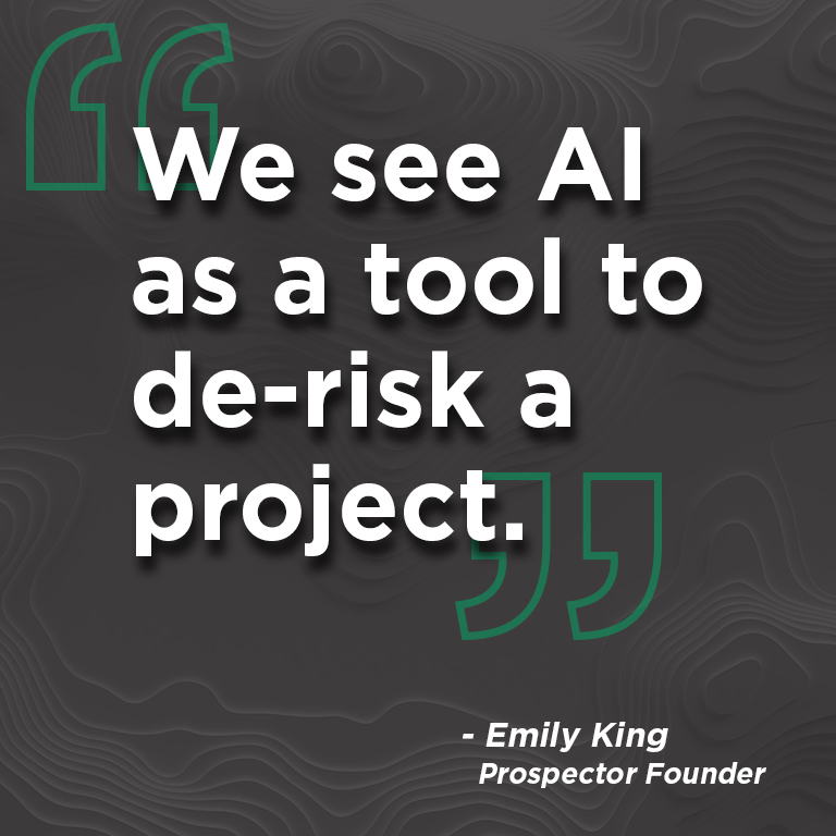 ProspectorAI's tweet photo. A quote from Mining Journal's November 6, article 'AI to Lure Millennial, ESG Investors to Mining' about Prospector Founder, Emily King's talk at the recent Precious Metals Summit Conferences #PoweredbyAI #MiningAccess #Transparency #MiningESG #ArtificialIntelligence https://t.co/Ievd4Zvd3n