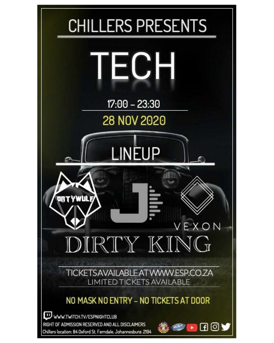 ESP presents TECH ‼️

An amazing lineup:
Vexon
Jaime d 
Drty wulf
Dirty king

Tickets available soon 🎟