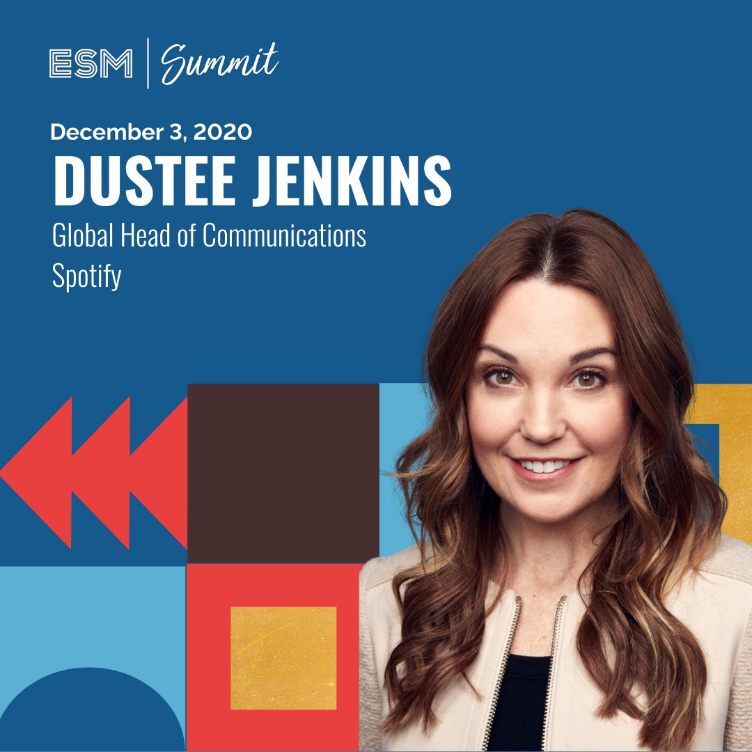 ESMSummit's tweet photo. Enjoy a robust discussion aligning brand & corporate mission to community engagement + what corporations expect in non-profit relationships. Watch Aligning Giving to Mission on 12/3 with Dustee Jenkins, Head Of Global Communications & Public Relations at @Spotify! #ESMSummit https://t.co/jZV1PBkb7t