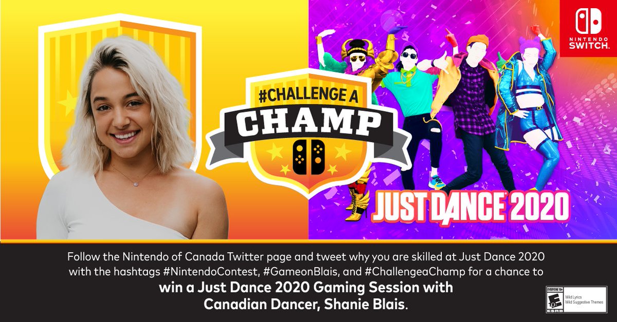 NintendoCanada's tweet photo. Think you can out-dance Shanie Blais in #JustDance2020?
To enter for a chance to win:
1) Follow the Nintendo of Canada Twitter page.
2) Using the hashtags #GameonBlais, #ChallengeAChamp, and #NintendoContest, tweet how skilled your dance moves are. https://t.co/tWrufKoyZB