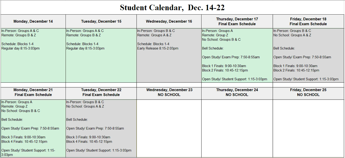 Lincoln Southwest Hs Student Calendar Dec 14 22