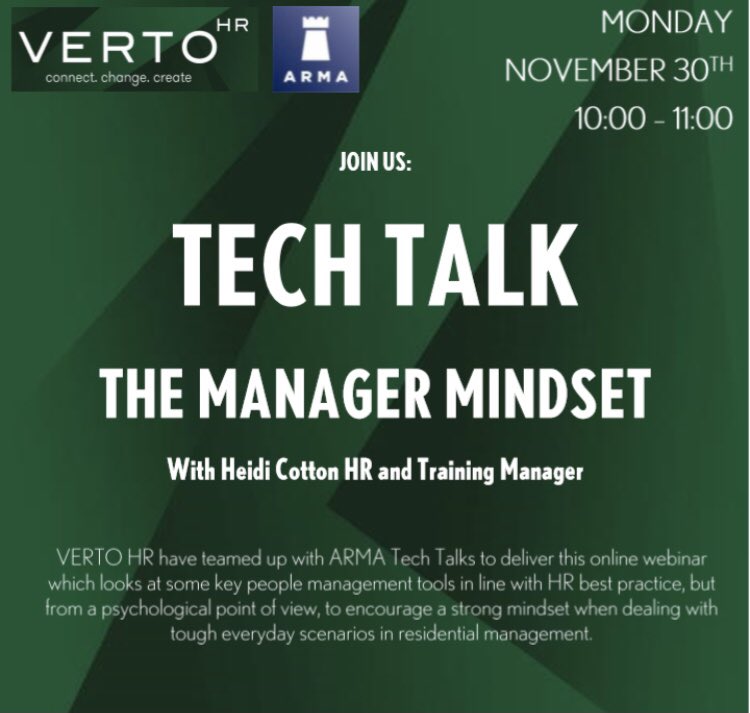 Very excited to be hosting an @ARMAleasehold Tech Talk about The Manager Mindset next week 😄

#arma #techtalk #hr #managermindset #learning #propertymanagement #residentialmanagement