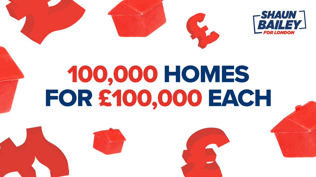 ShaunBaileyUK's tweet photo. Young Londoners have been let down by @SadiqKhan. 

He has a £4 billion budget for affordable homes. But he ended up spending most of it on homes for rent.

So as Mayor, I’ll fund the construction of 100,000 homes for £100,000 each — cutting deposits from £109,000 to £5,000. https://t.co/1NfKtN8Pbt