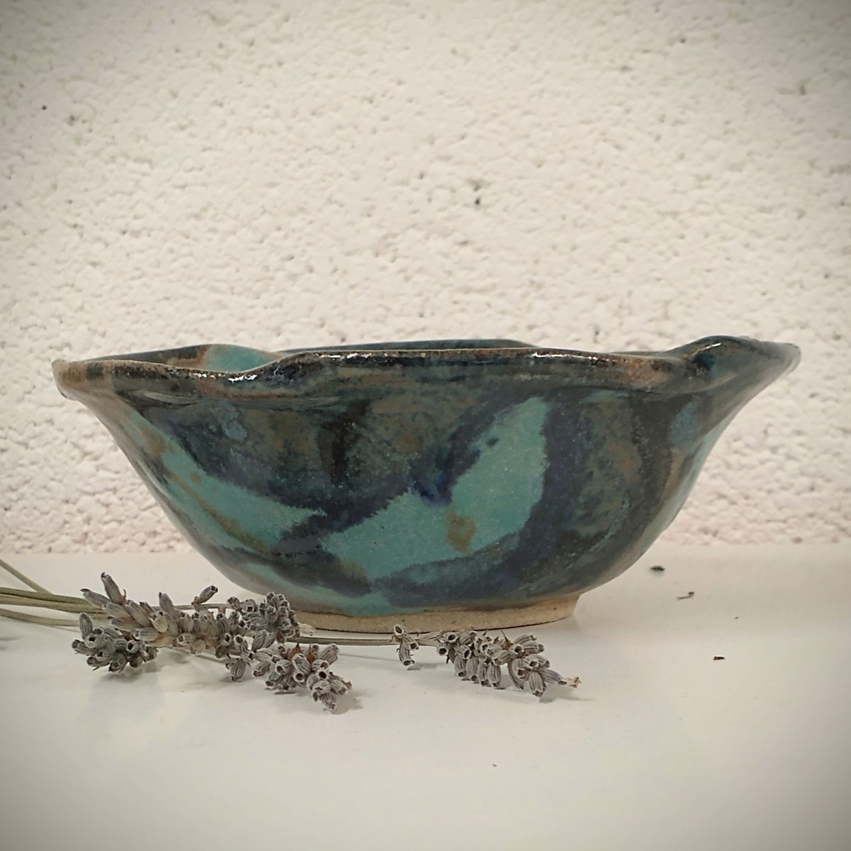 sbpottery's tweet photo. I've just added some new items to my online shop including this turquoise and blue ceramic bowl with a fluted edge.  Hand thrown on a potter's with a trimmed foot ring to finish.  #ceramicbowl #contemporaryceramics https://t.co/qAhrqBg2wm