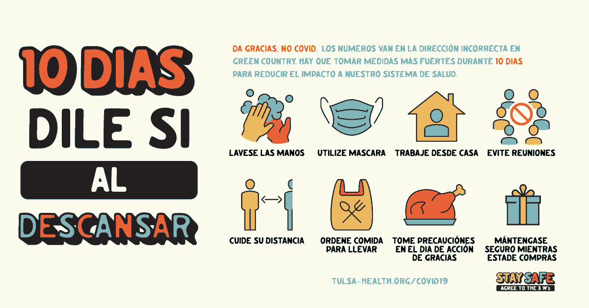 cityoftulsagov's tweet photo. This Thanksgiving, let’s share thanks, not a virus. COVID-19 numbers are significantly rising & causing strains on our healthcare system. Consider how holiday plans can be modified to keep our friends, families & communities healthy & safe. #Tulsa #agreetothethree #infor10 https://t.co/i0Sm1PVlGv