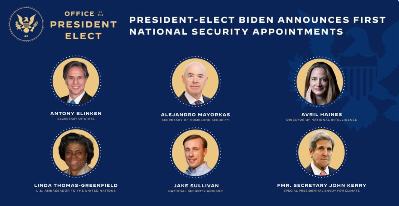 YouTrend on Twitter: "🇺🇸 Nell'Amministrazione #Biden entrano anche: 📌  John #Kerry, inviato speciale per il clima 📌 Alejandro #Mayorkas,  segretario della sicurezza interna 📌 Jake #Sullivan, consigliere per la  sicurezza nazionale 📌