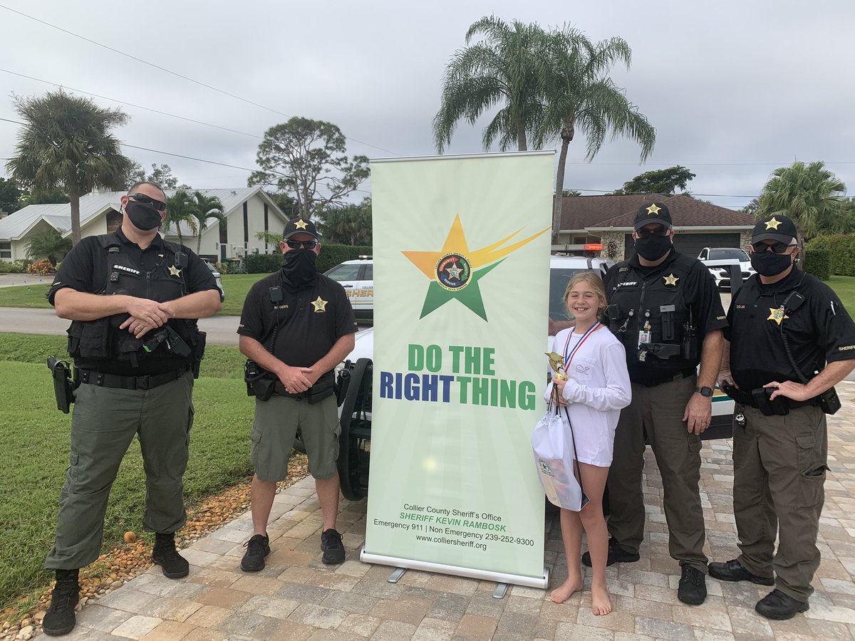 My girl won the Do the Right Thing award today. The Collier county sheriffs office drove to our house and presented her with the award in the driveway! Thank you to <a href="/CollierSheriff/">CollierCountySheriff</a> and <a href="/NNMSWildcats/">NNMS</a> for honoring kids who do the right thing.
