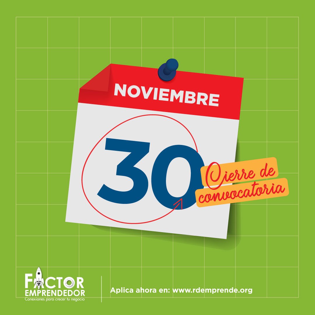 ¡QUE NO SE TE ACABE EL TIEMPO! No dejes de registrarte en el Programa Factor Emprendedor, donde podrás ser uno de los 12 seleccionados para recibir inversión o la mentoría especializada que necesita tu negocio. 

Regístrate aquí: bit.ly/FactorEmprende…