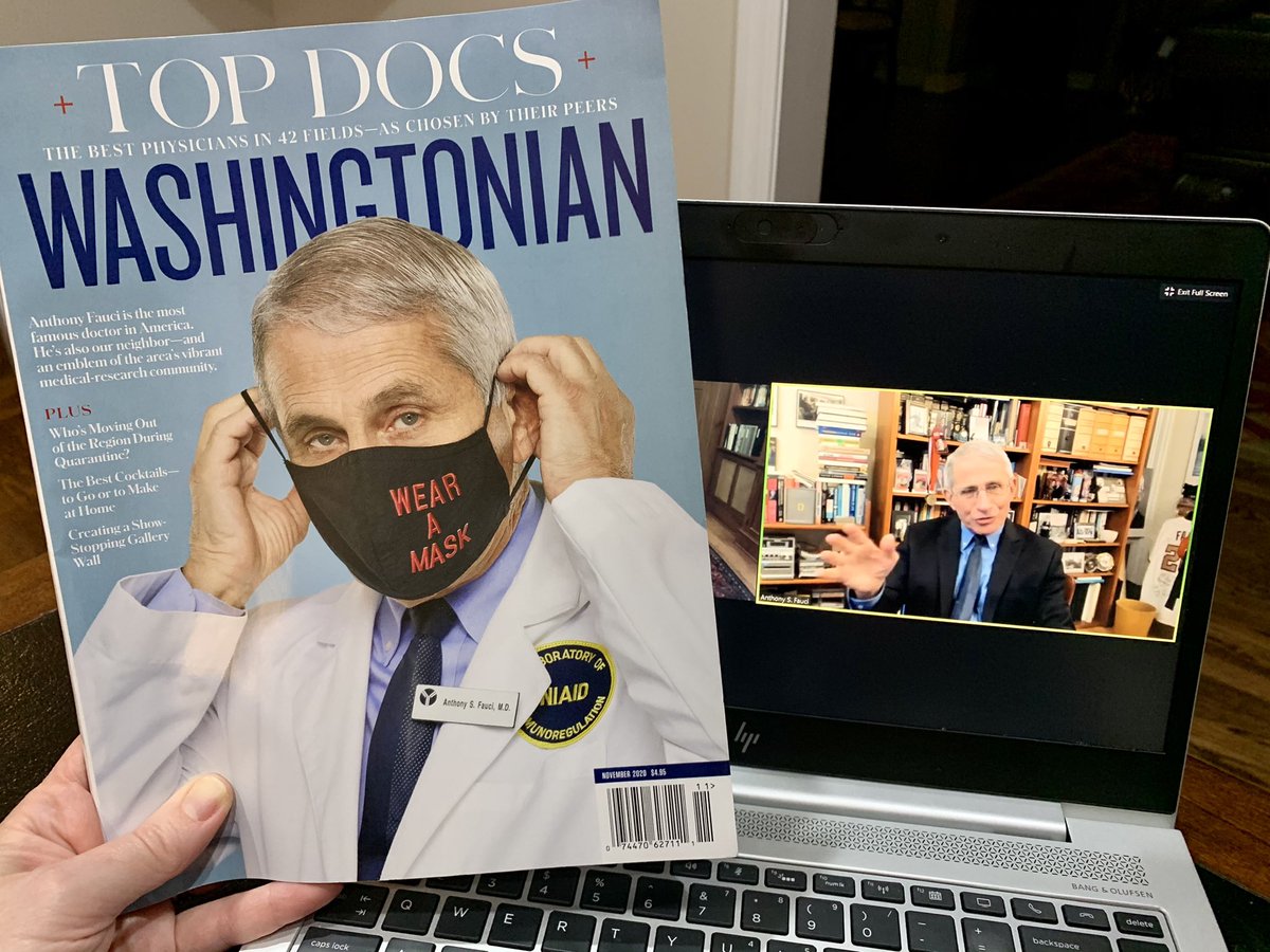 AmyJIrwinMD's tweet photo. Indeed THE Top Doctor. So appreciative for Dr. Fauci and his headlining the celebratory Washingtonian Magazine’s Zoom event this evening for all the doctors honored this year. @washingtonian @DrAnthonyF https://t.co/yIO1hDtajz