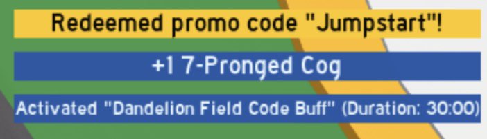 Bee Swarm Leaks on X: 2 New Codes! Code: Dysentery Gives: +1 7-Pronged Cog  & Mushroom Field Code Buff (30m) Code: Jumpstart Gives: +1 7-Pronged Cog &  Dandelion Field Code Buff (30m)