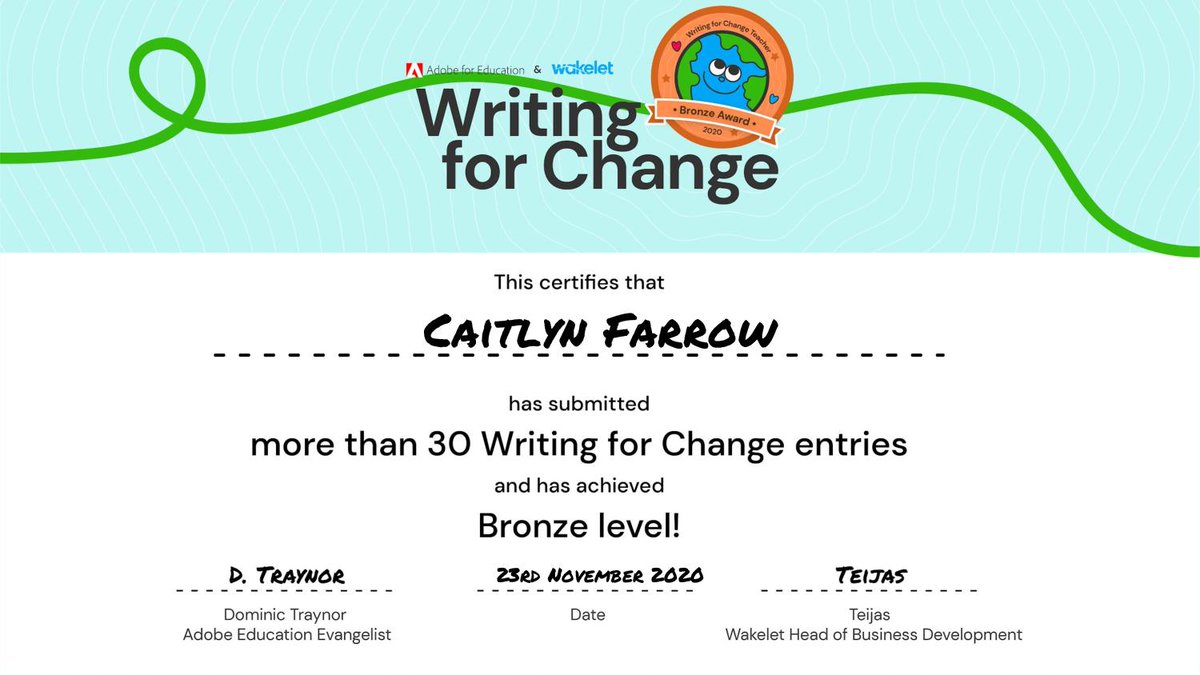 Shout out to the hardworking students at <a href="/CHHS_HCS/">CHHS_HCS</a>  in English 10 for their work on the #AdobeSparkWritingChallenge! They each received the Bronze Certification for their entries. We currently have 167 student entries in the contest! <a href="/wakelet/">Wakelet 💙</a> #wakeletwave <a href="/AdobeSpark/">Adobe Spark – now Adobe Creative Cloud Express</a> <a href="/HcsInnovate/">HCS Innovate</a>