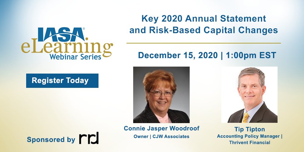 IASAINC's tweet photo. Are you involved with preparation of 2020 NAIC Statutory Annual Statements and Risk-Based Capital Reports? 

Attend this year-end event!
Register today:
https://t.co/XrXiXgHOF5

This webinar is sponsored by @rrdonnelley

#IASAINC #insurance #accounting #finance #risk https://t.co/GVW4YoM02W