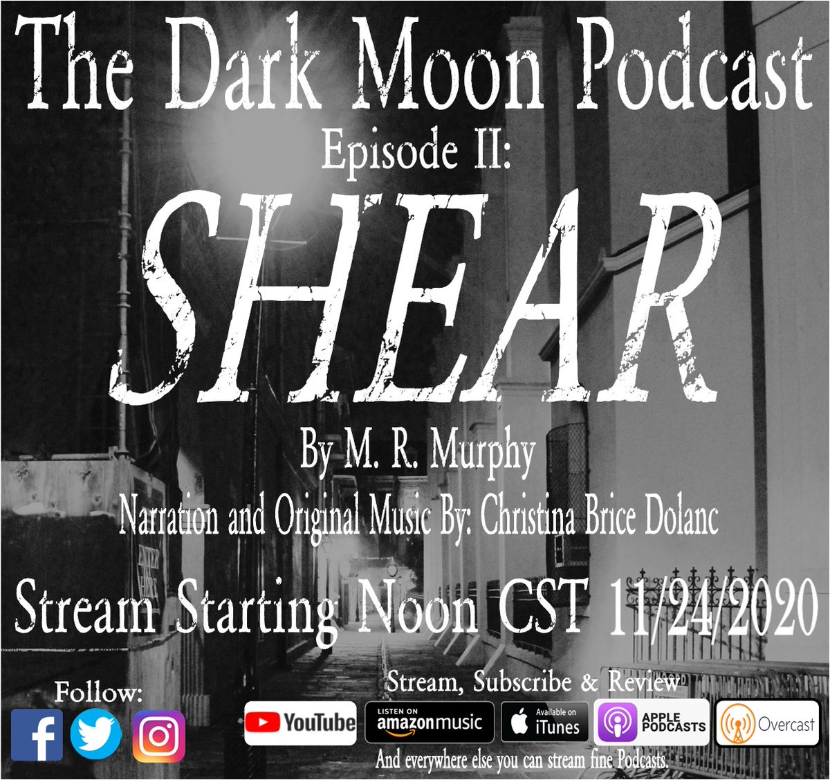 In a world where the global pandemic plays a huge part in our everyday lives, How does a harassed retail associate deal with a threat when it’s masked?  Find out how when The Dark Moon Podcast debuts Episode II: Shear, by M. R Murphy.  Streaming at noon CST 11/24/2020!