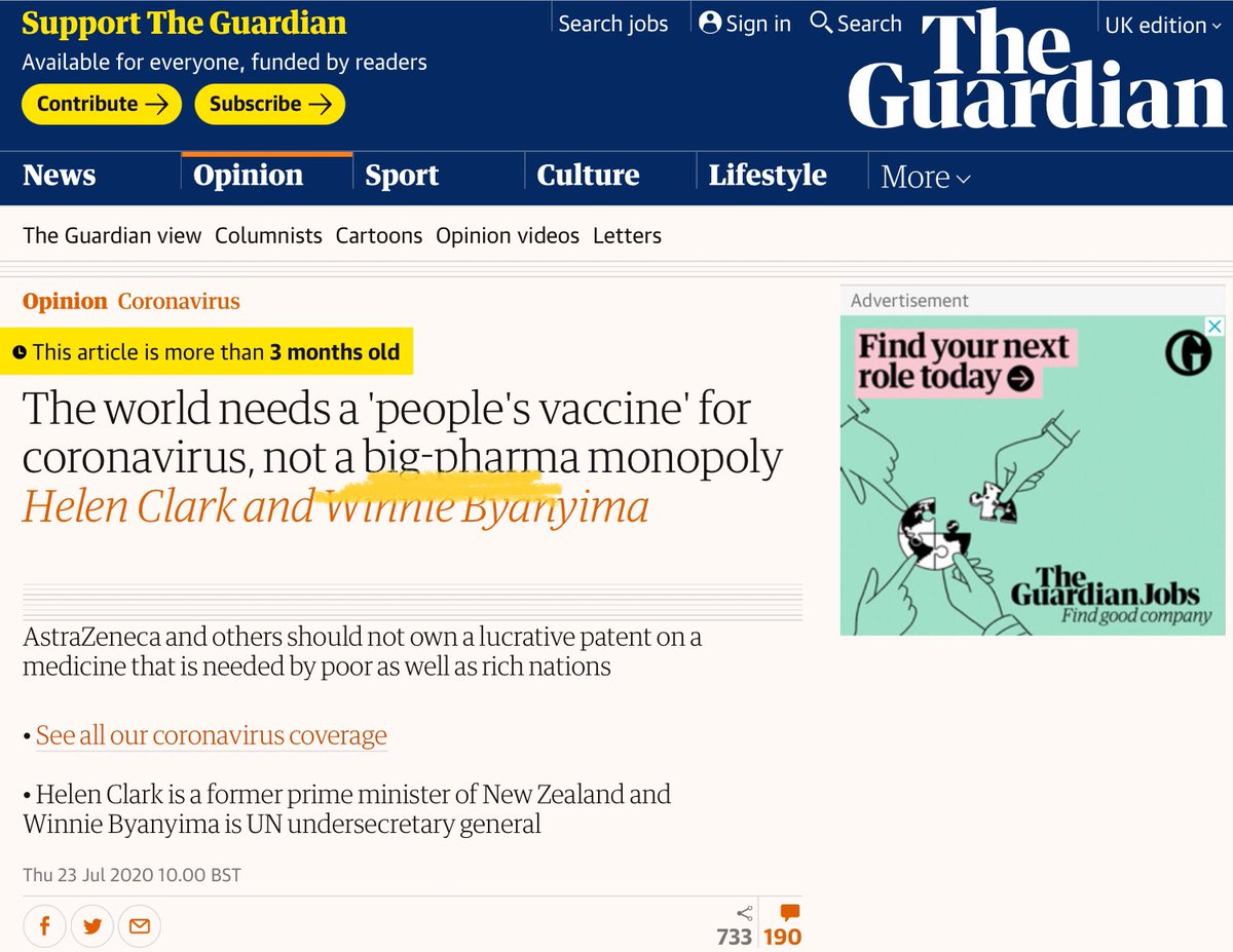 Yes, that’s not for profit “people’s vaccine”.Like the one that evil “Big Pharma” has just announced for us today.If only we could have one of those.