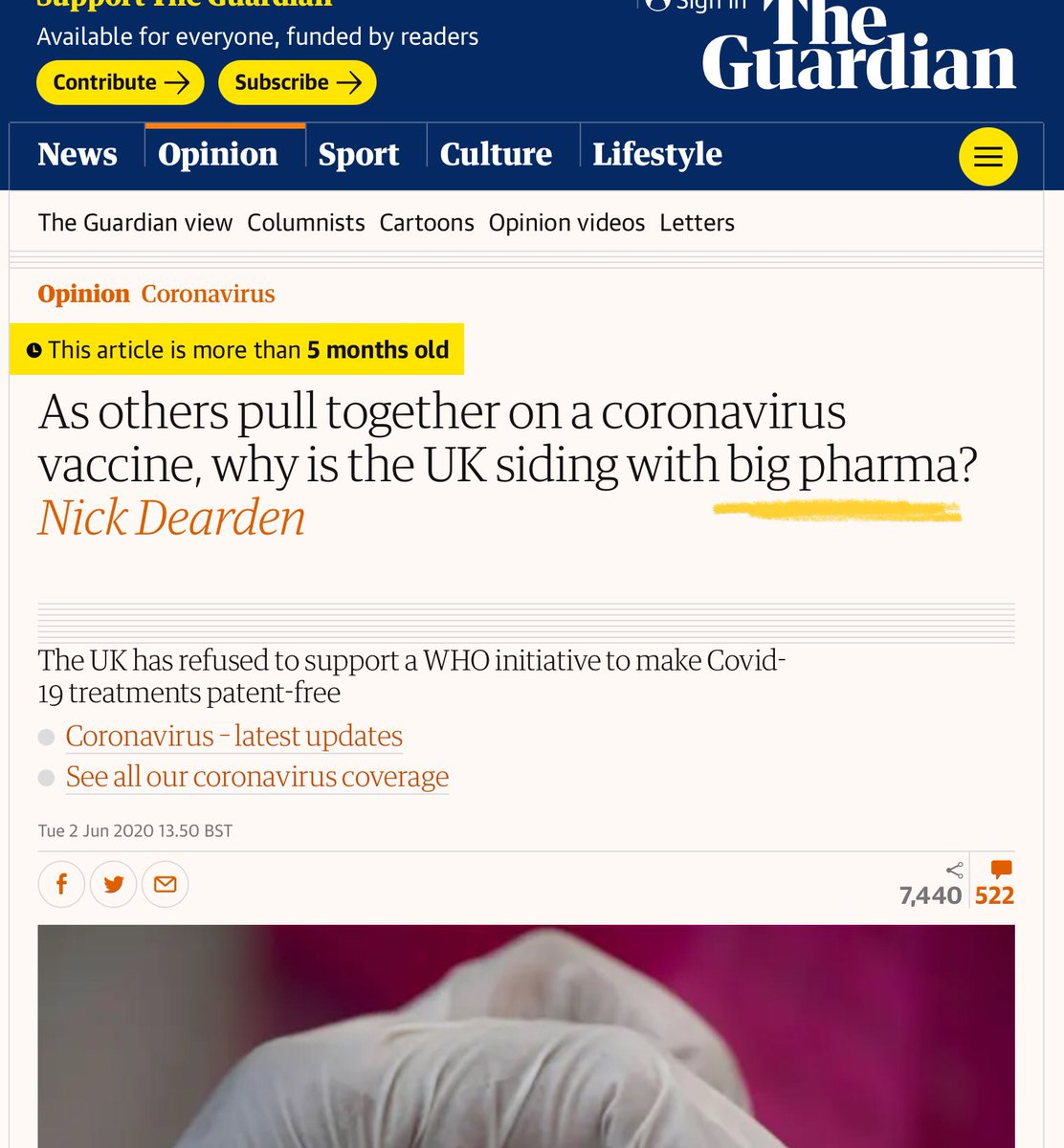 As we learn today of the Oxford  @AstraZeneca vaccine, Here’s a quick thread reminding you of  @guardian ‘s obsessive & reductive campaign against “big pharma” - you know, the pharmaceutical industry that will help save your job & your granny’s life.First up is this doozy1/8