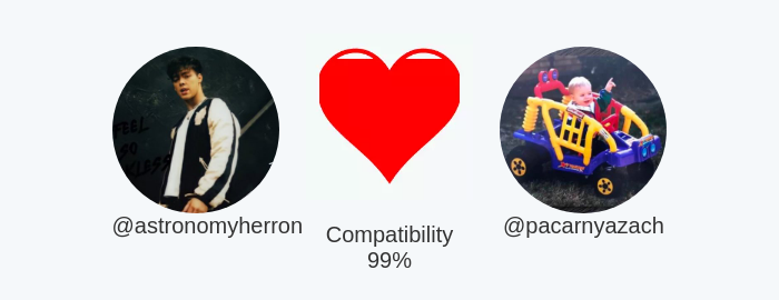 astronomyherron's tweet photo. My love compatibility with @pacarnyazach is 99%

Calculated with https://t.co/77XAmx0NYT

⠀ https://t.co/PEOHXxxl3o