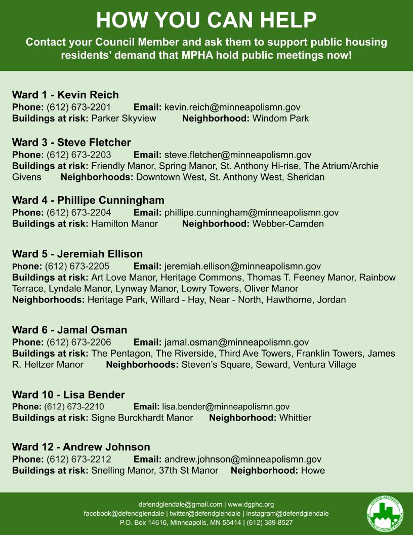 Call your local council member and MPHA, ask why and demand they hold public meetings. Here is a map of the buildings by location, ward, and neighborhood. If you live in these neighborhoods join us to  #KeepPublicHousingPublic  #StopRAD  #StopSection18