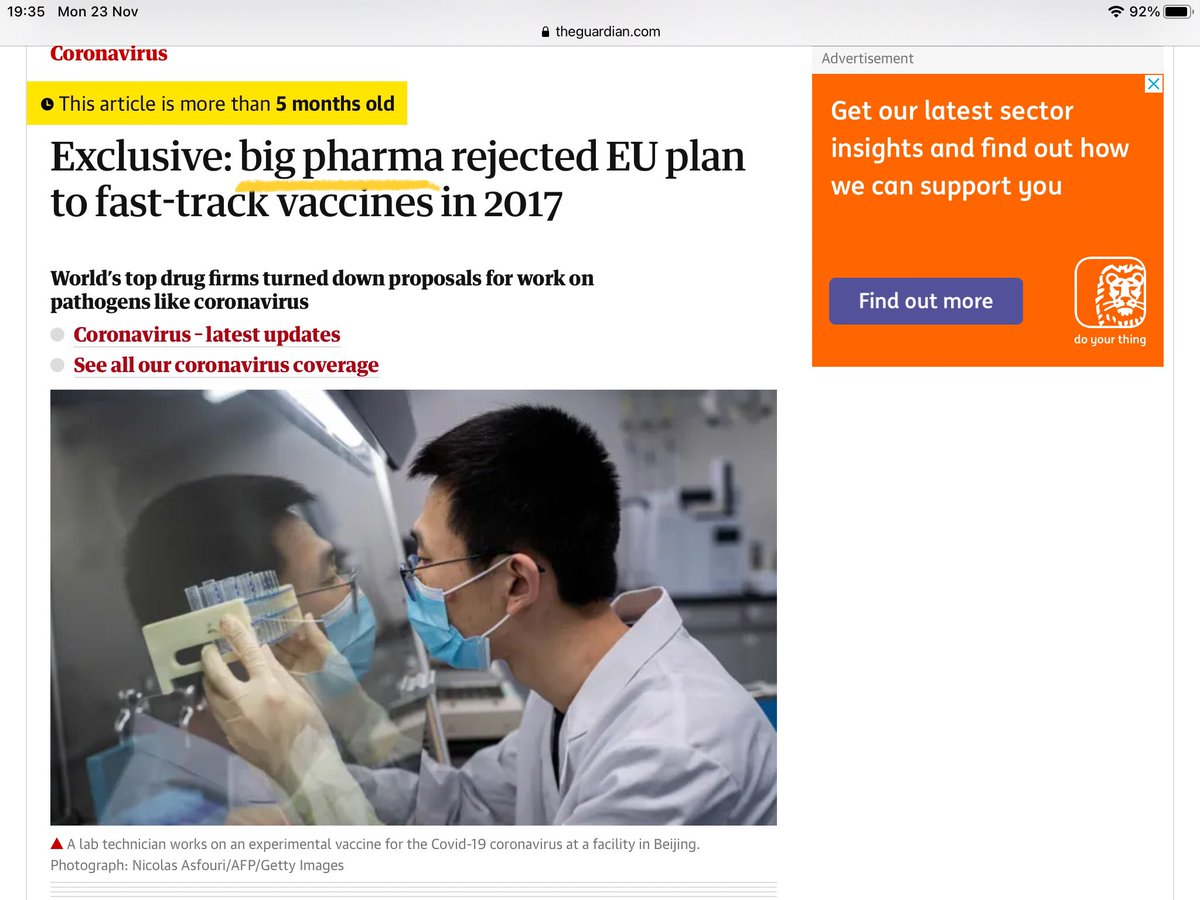 Yes -  @guardian knows who’s to blame for the fact that umm, we almost certainly now have a range of effective vaccines developed in just 9 months.Yep, it’s that evil baddie lurking & waiting to pounce.It’s behind you!Who is?Big Pharma!5/8