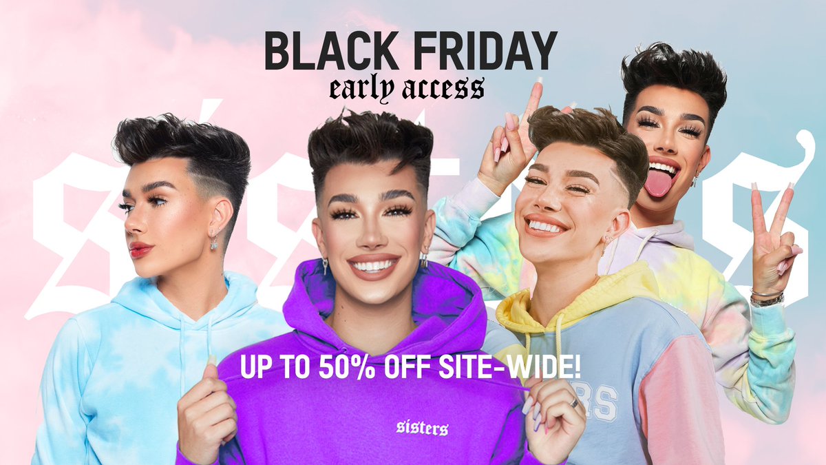 jamescharles's tweet photo. AND WE’RE LIVE! Black Friday came early this year 🖤 Shop up to 50% off on all collections on https://t.co/yrLGOkDgDR NOW!! 🖤 https://t.co/sZtRp9uPYn