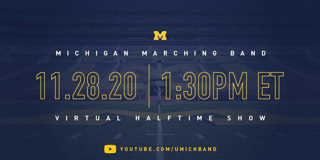 COMING SOON 👀 Our first-ever virtual halftime show! 

🕜 Watch 1:30PM ET this Saturday!

🔗 youtube.com/umichband