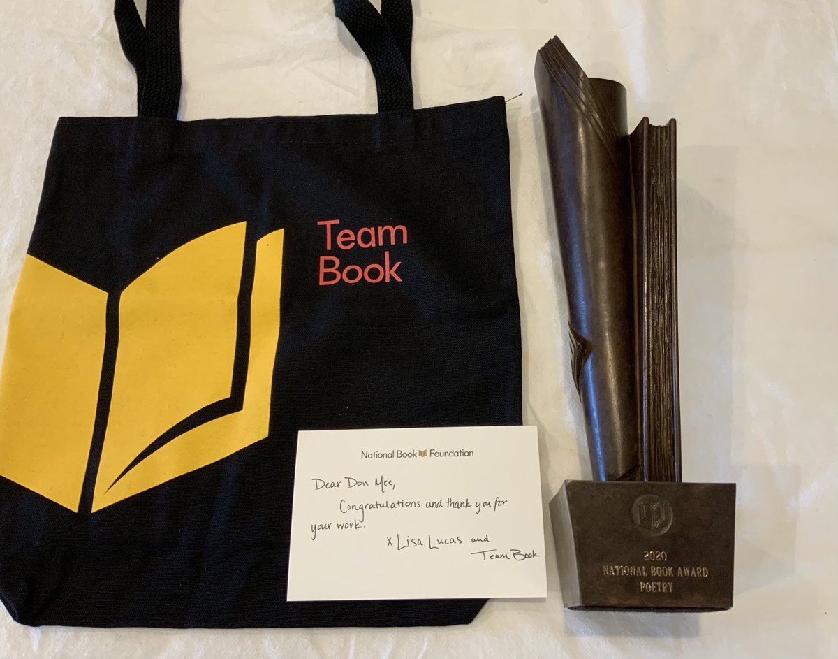 DonMeeChoi's tweet photo. Just arrived. The trophy is so heavy. I guess it’s for real.
Thank you 🙏🏽😘🥳@nationalbook @likaluca @annadobben
🙏🏽❤️@WavePoetry 🌊🌊🌊 #DMZColony https://t.co/CsVrCFPtn5