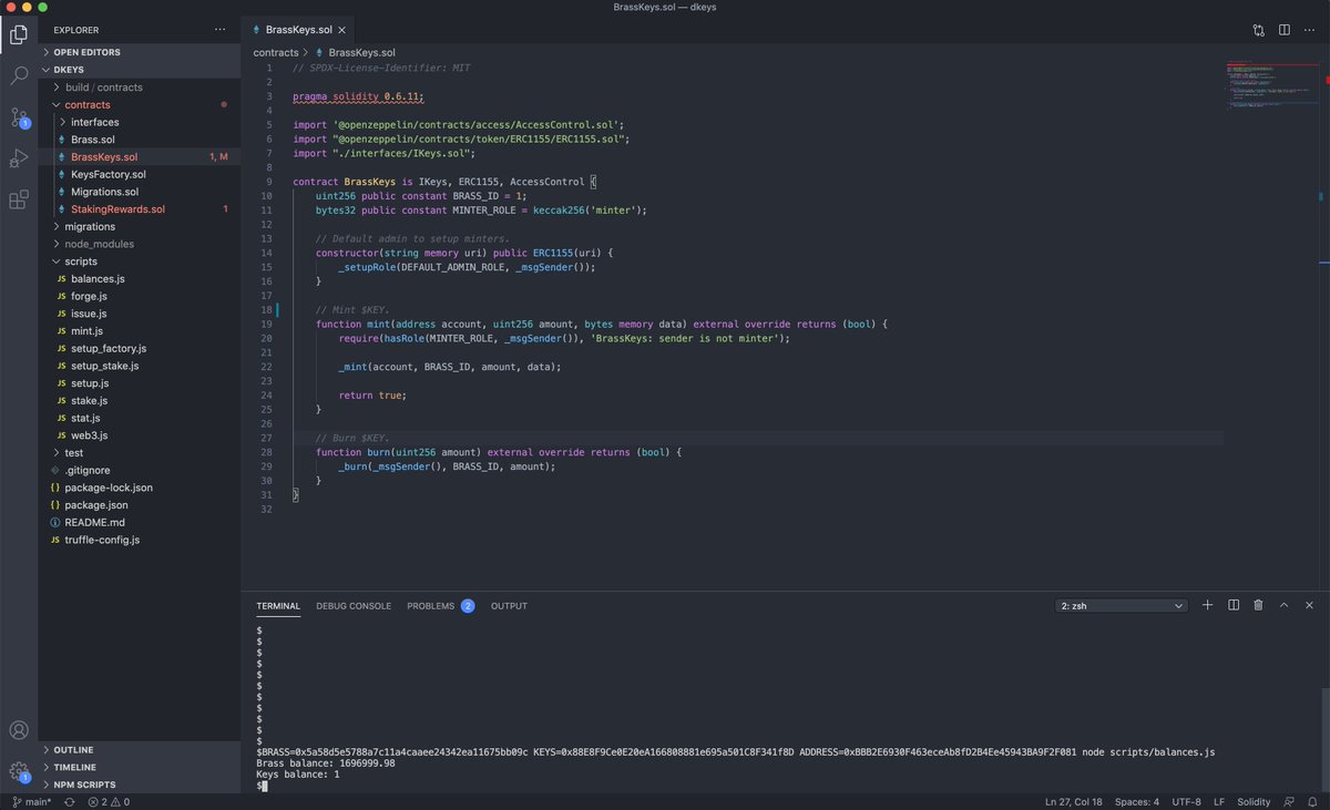 dkeys_net's tweet photo. We have nice progress. 🛠️
So far following smart contracts ready:

- $BRASS ERC20 token. ✅
- $KEYS NFT contract. ✅
- Staking and Rewards contract. ✅
- $KEYS factory. ✅ 

So you can stake $BRASS and earn rewards, also forge new $KEYS. Going to open source it soon.

#DeFi #NFT https://t.co/aez85aBXsu