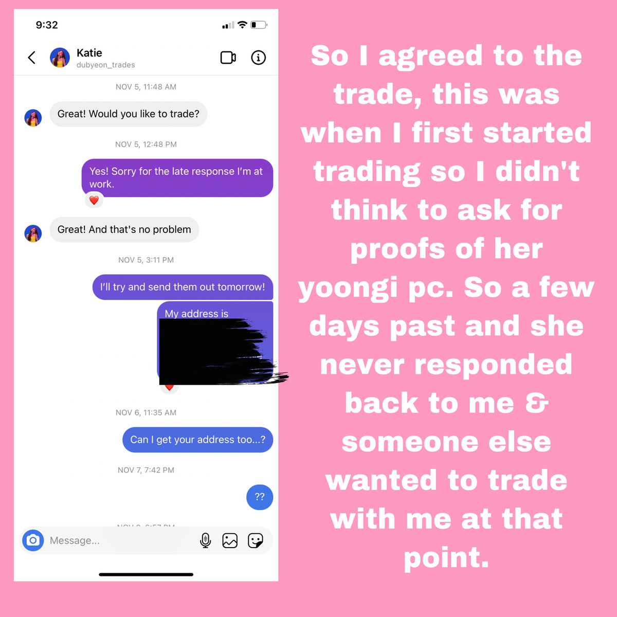 First she messaged me and this was when I first started to trade so you’ll see I never asked for her proofs because I kinda took her word for it