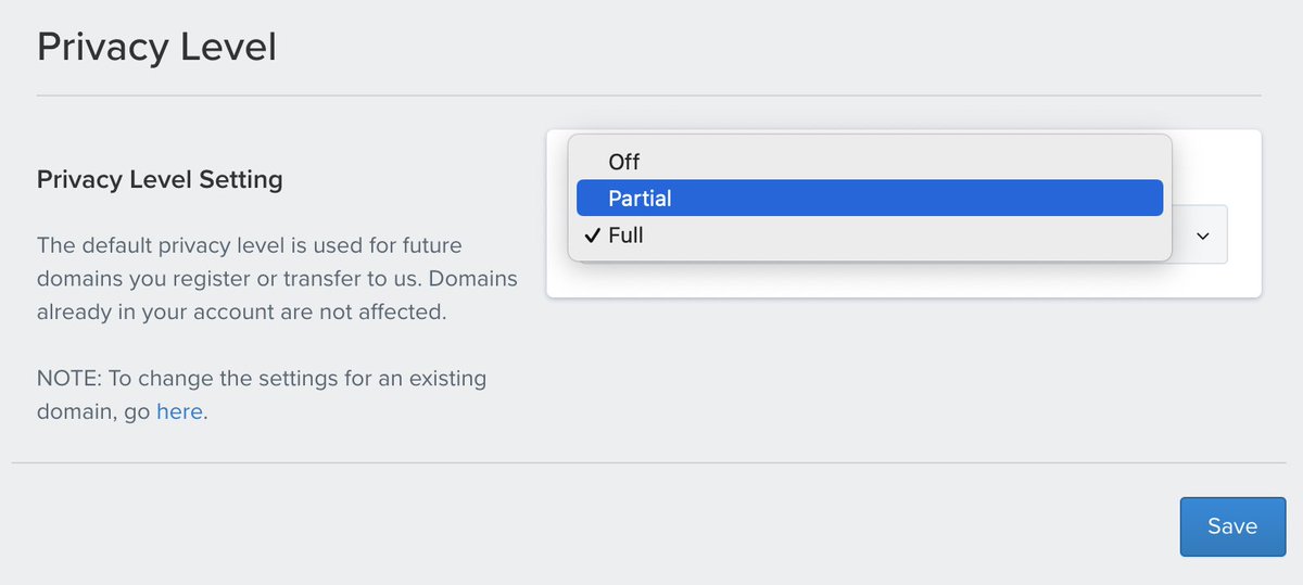 Privacy is free, and you can set the default privacy level used for future domains you register or transfer to Dynadot. Domains already in your account are not affected and have to be manually updated. 11/n