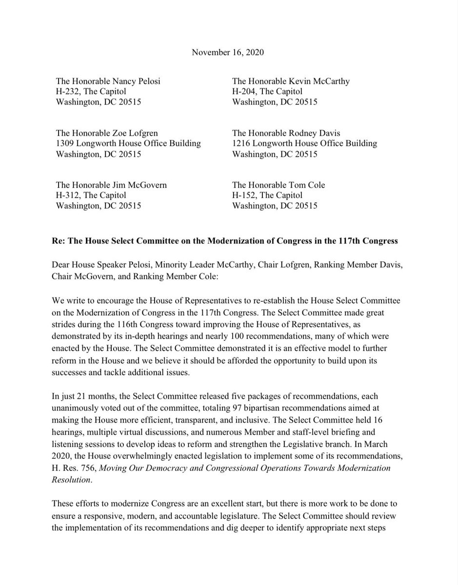 CongressRadar's tweet photo. Will the @ModernizeCmte be extended? Last week, 37 organizations (including us) sent a bipartisan letter urging the SCOMC be brought back next Congress. https://t.co/OSsJiHv5BC https://t.co/SeDt3iMHq3