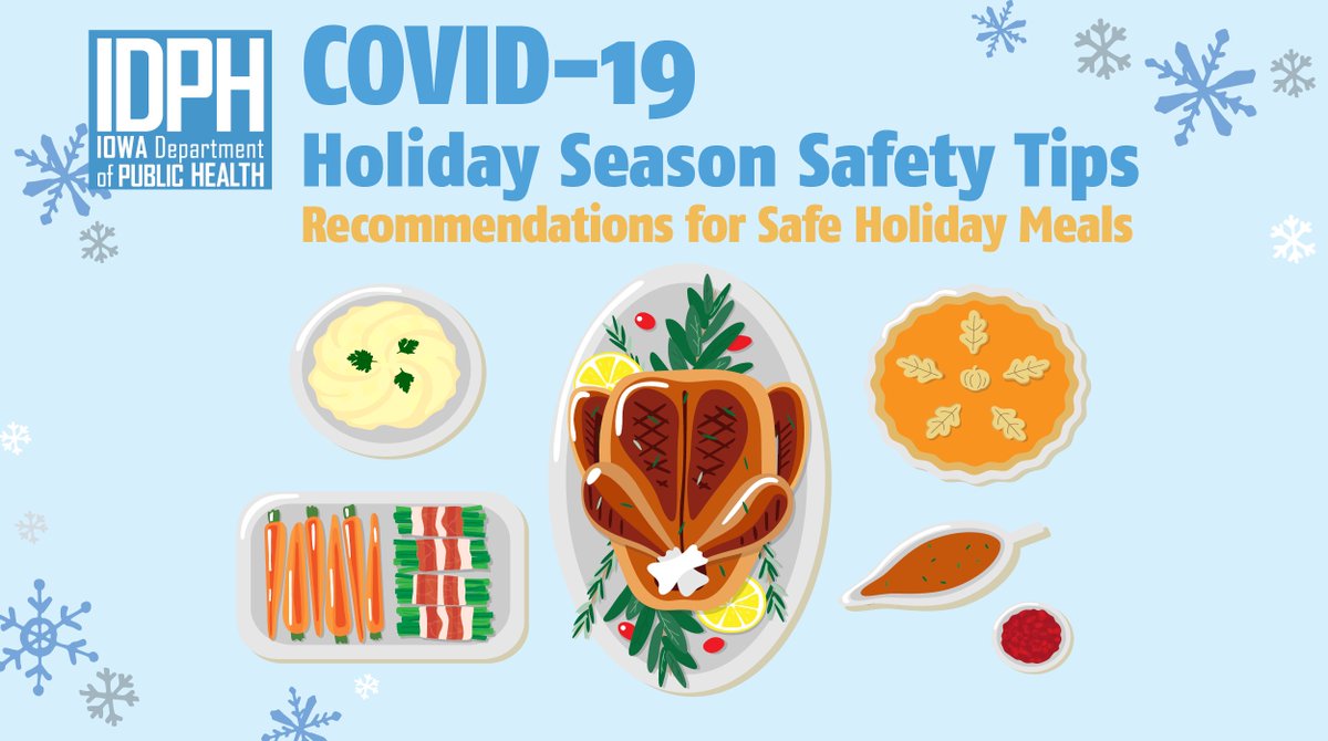 IowaHHS's tweet photo. Prioritize safety this holiday, no matter how small your gathering. Maintain social distancing between households  &amp; wear a mask unless eating or drinking. For seating, place households together &amp; maintain the 6 ft distance between households. https://t.co/21xJcCE0Za https://t.co/VIKQwYPrvs