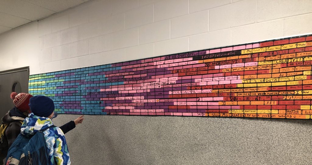 MsBrownCreates's tweet photo. It’s finally up!  Our collaborative weave shows how we are all creative in our own way.  @Dalewood_HWDSB https://t.co/tO73Eti8XI