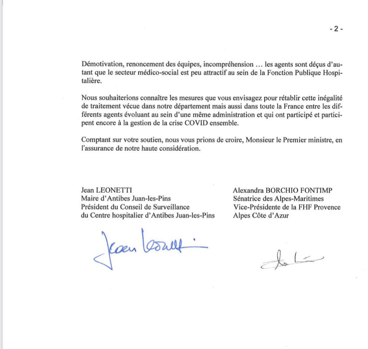 fhf_paca's tweet photo. 📑📌Lettre à @JeanCASTEX de @AlexndraBorchio , vice présidente de la @fhf_paca et @JeanLeonetti , appelant l'attention du premier Ministre sur l'iniquité du #SegurDeLaSante vis-à-vis des agents de la FPH travaillant dans le champ du médicosocial autre que les Ehpad⤵️ @laFHF https://t.co/yRoChcUHwm