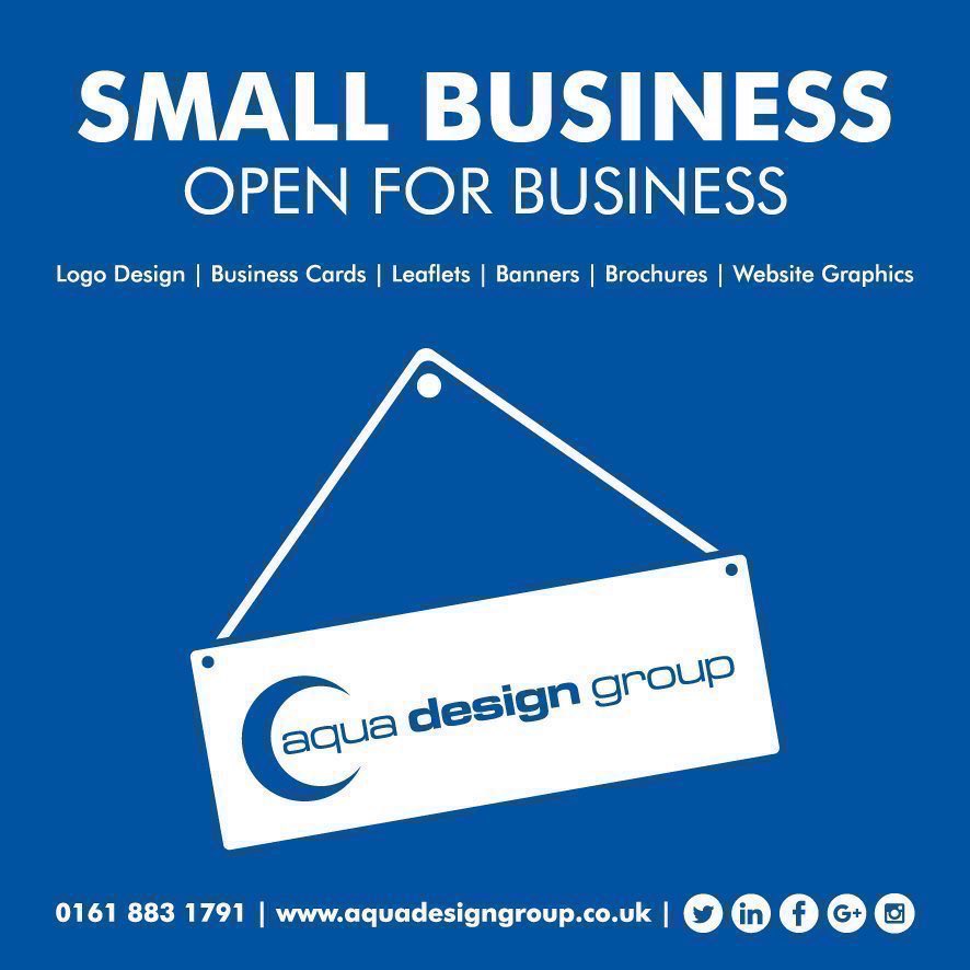 This #smallbusiness is open for business! So why not come and have a chat about #logodesign, #businesscards, #leaflets, #banners and more 😊 #SBS #Stockport aquadesigngroup.co.uk