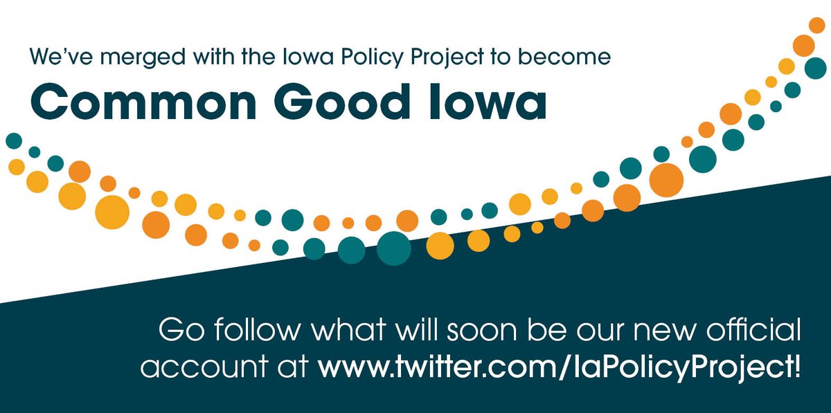 childfampolicy's tweet photo. Have you heard? We've teamed up with @IaPolicyProject to become Common Good Iowa! Be sure to follow their account as it'll soon turn into our official Twitter page. Same rigorous research and advocacy, different account. https://t.co/SM41T7A7Am