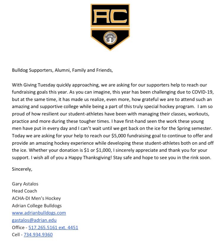 AdrianMD1Hockey's tweet photo. With #GivingTuesday approaching quickly, we genuinely appreciate your support! If you are interested in supporting our team, you can donate here: https://t.co/kYC2AijMFf https://t.co/Tv8NgoC84Y