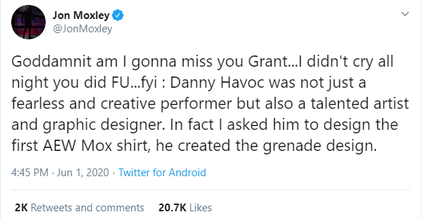 - After the passing of his wife in April, Danny Havoc sadly passes away.