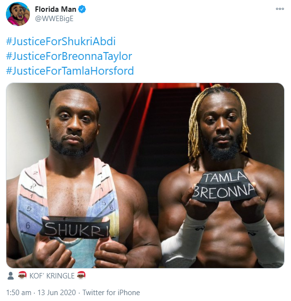 - Big E and Kofi Kingston both take a knee together in the ring on Smackdown in solidarity to BLM.