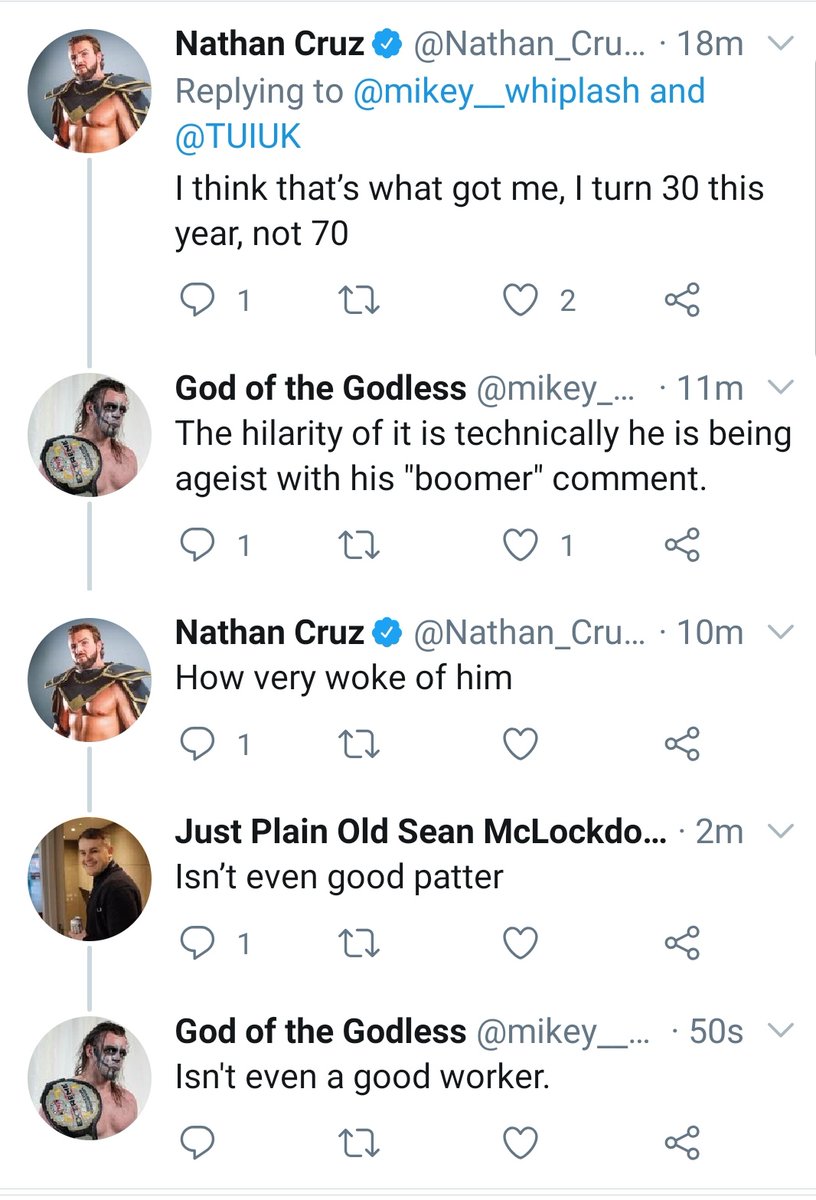 - As an epilogue to the Cruz saga, he would soon delete his Twitter account after he got triggered by an "OK BOOMER" reply from Mad Kurt. Such luminaries as Mikey Whiplash & Aston Smith also get up in a huff because, again, WRESTLERS HAVE THE THINNEST SKIN IMAGINABLE.