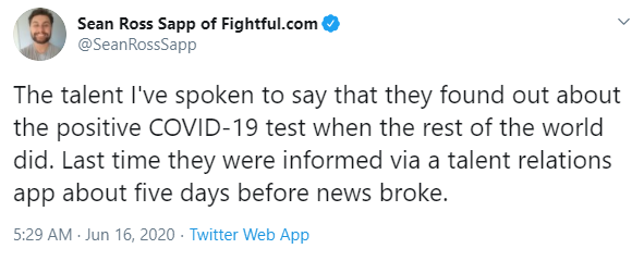 - WWE cancels a set of taping as developmental wrestlers test positive for COVID. WWE employees aren't even immediately told about this, as most only find out when the news hit social media, along with rumours that WWE did not allow the audience to wear masks at a RAW taping.