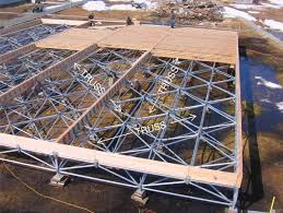 So lets start with the foundation. In frozen or unstable soils like in much of Canada or Alaska people are using Triodetic style foundations No excavating costs, made from recycled metal and any two hoodlums can assemble it, and my favorite part, no concrete = no CO2 emissions.