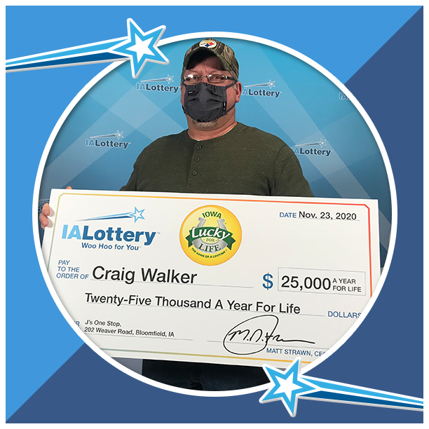 ialottery's tweet photo. Craig Walker of #Bloomfield matched all five white balls in the Nov. 16 @luckyforlifeUS drawing to win the game's second prize: $25,000 a year for life! Craig bought his winning ticket at J's One Stop in Bloomfield. Congratulations, Craig! #WooHooForYou https://t.co/XtJjic6Tvu