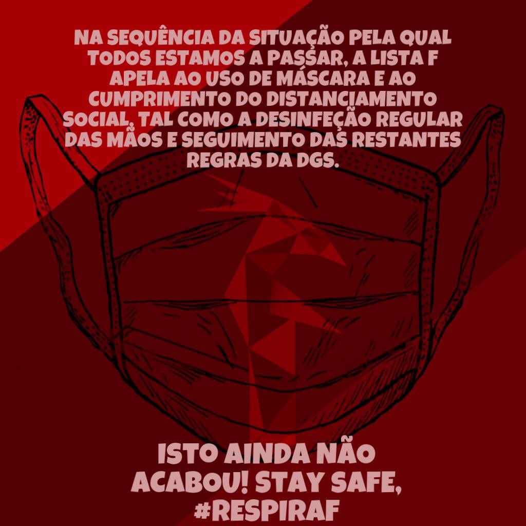 aef_ebsas's tweet photo. Já sabem, stay safe! 
Foge ao vírus e respira F 🔥
#VotaF https://t.co/3uipfvQiSl