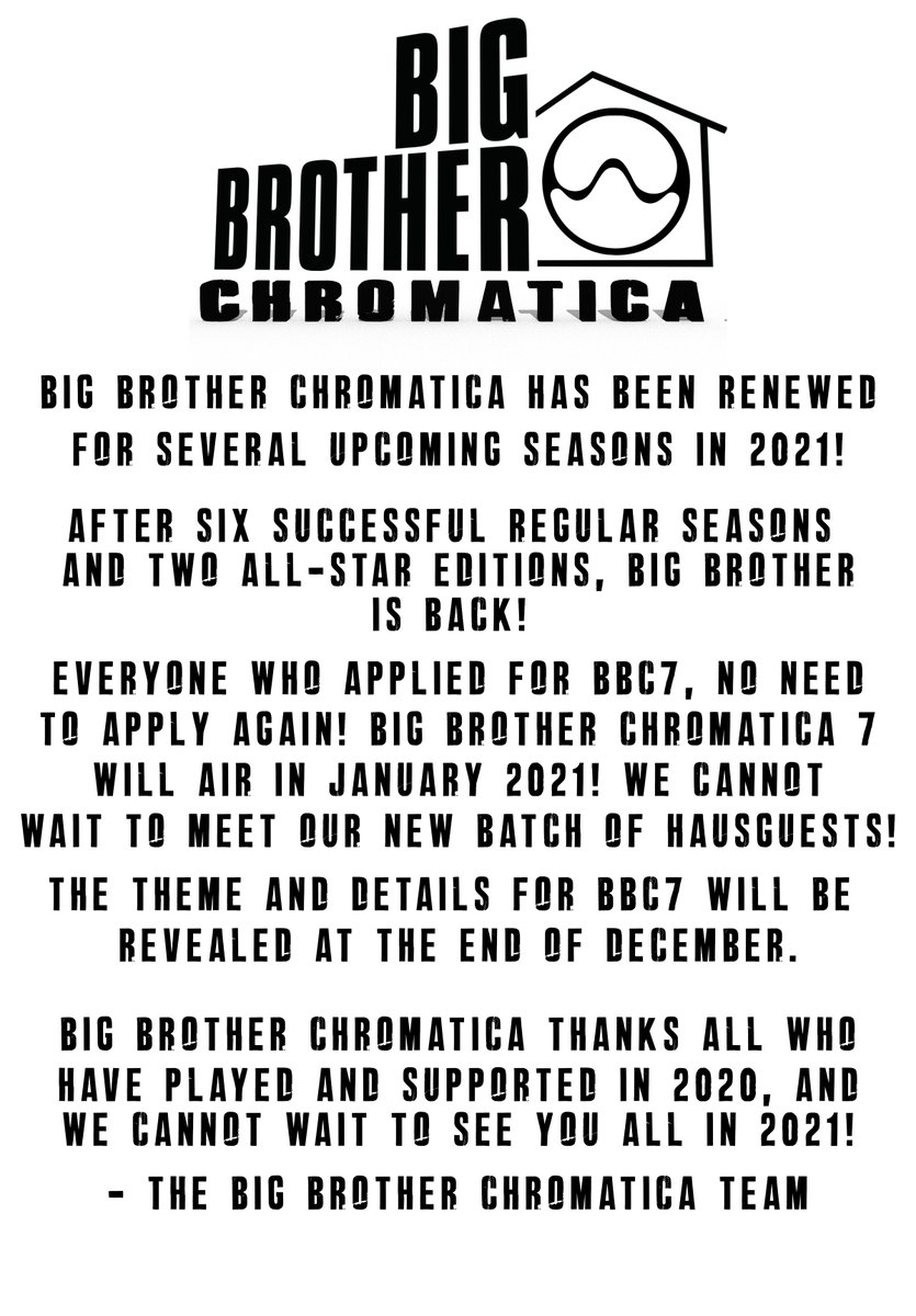 BBChromatica's tweet photo. STATEMENT ON #BBC7 AND FURTHER SEASONS IN 2021!

WE LOVE ALL OUR PAST HAUSGUESTS AND FANS X https://t.co/Aaq9V2EqNG